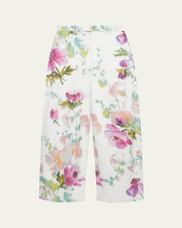 Floral-Print Wide-Leg Jeans
